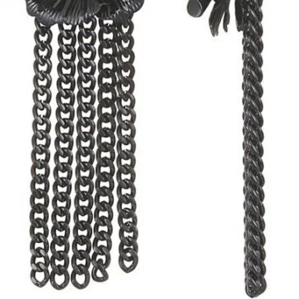 VERA WANG 2 X PAIRS Goth Black Flower/Black Crystal Gunmetal Chain Drop Earrings - Picture 4 of 5